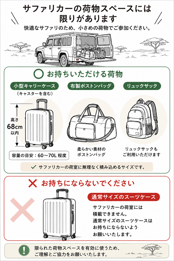 サファリカーのお荷物制限イラスト