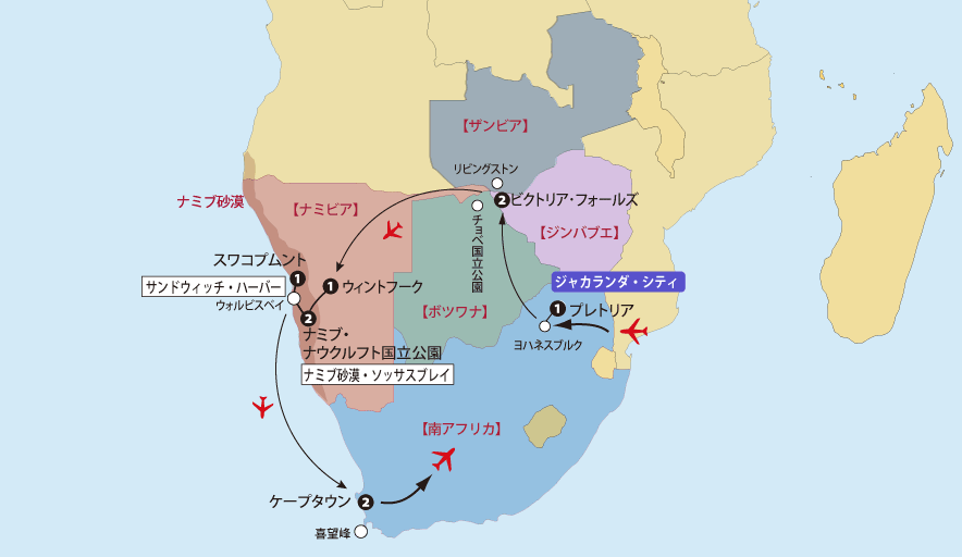 ナミブ砂漠と南部アフリカ５カ国地図pc