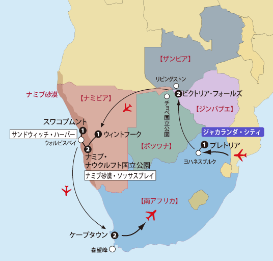 ナミブ砂漠と南部アフリカ５カ国地図sp