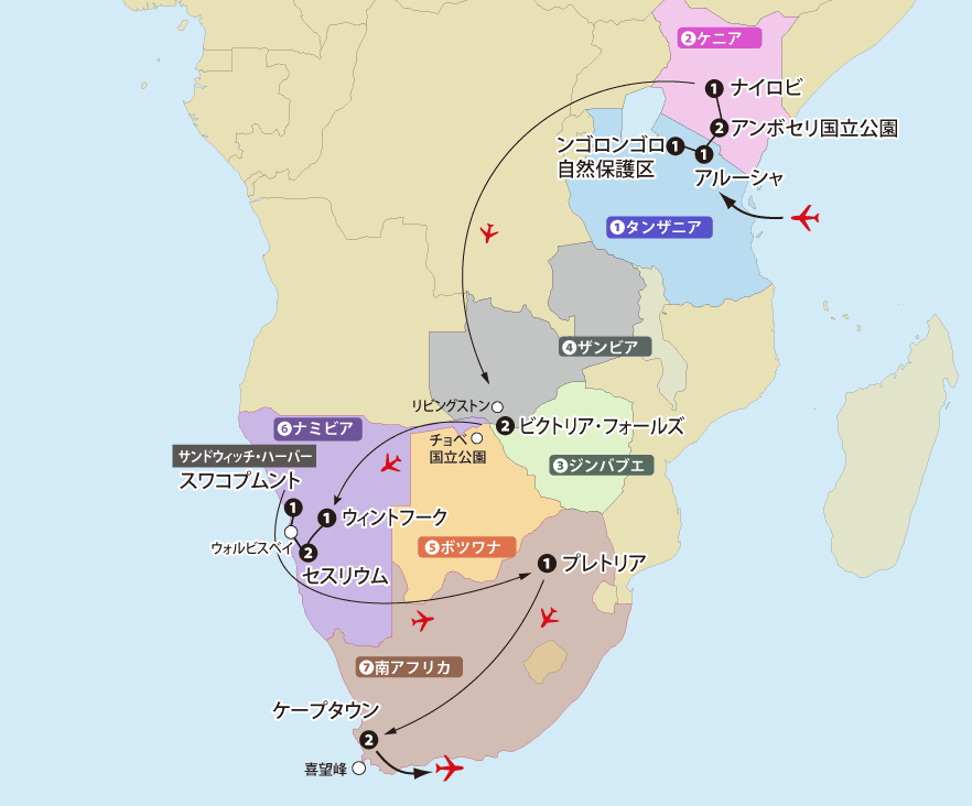 ケニア・タンザニア・南部アフリカ地図sp