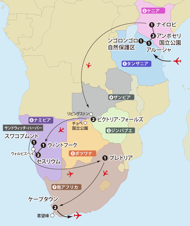 ケニア・タンザニア・南部アフリカ地図sp