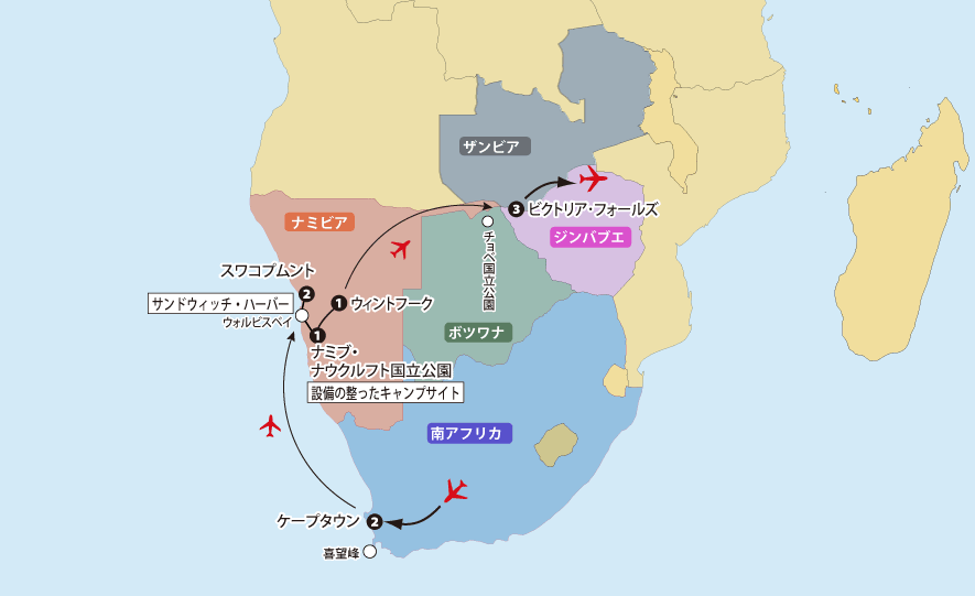 ナミブ砂漠と南部アフリカ５カ国地図pc
