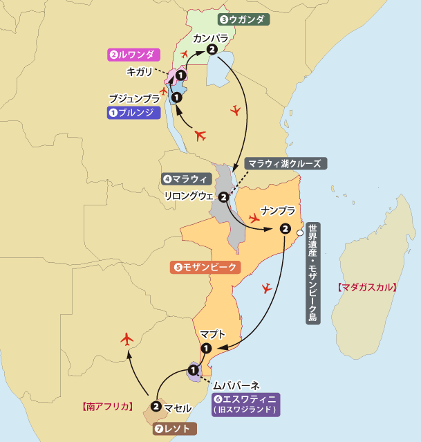 東南アフリカ７カ国地図sp