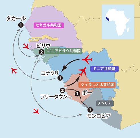 「西南アフリカの知られざる小国・５カ国への旅」地図