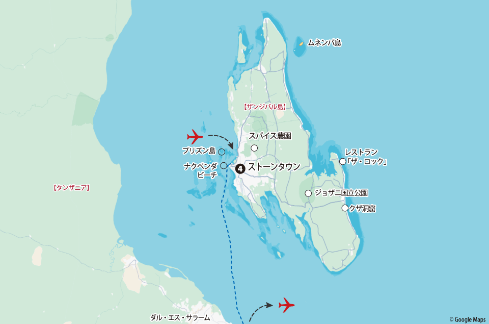 「世界遺産ストーンタウンとインド洋の楽園ザンジバル ７日間」地図
