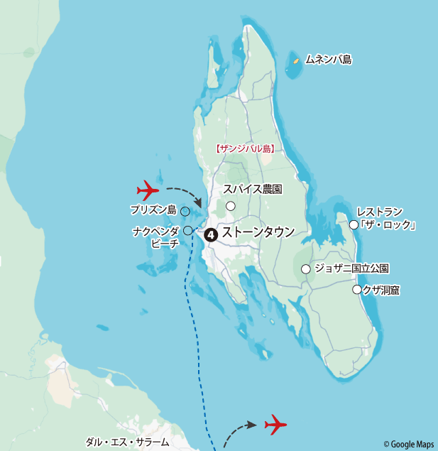 「世界遺産ストーンタウンとインド洋の楽園ザンジバル ７日間」地図