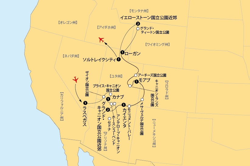 アメリカ西部国立公園地図