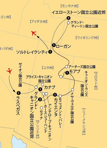 アメリカ西部国立公園地図