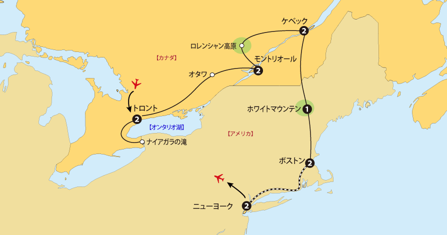 カナダ東部アメリカ東部12日間地図pc