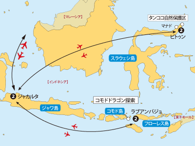 コモドドラゴンとタンココ自然保護区地図sp