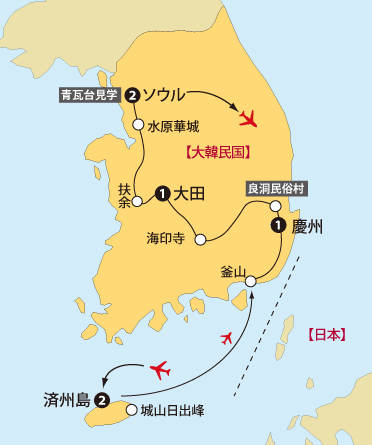 韓国大周遊地図