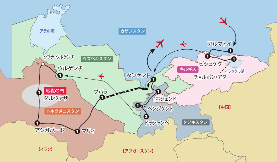 中央アジア4ヵ国地図