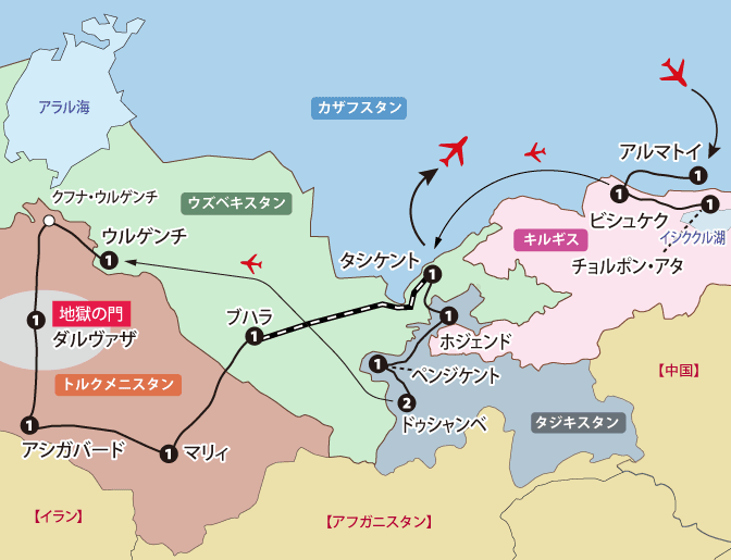中央アジア4ヵ国地図