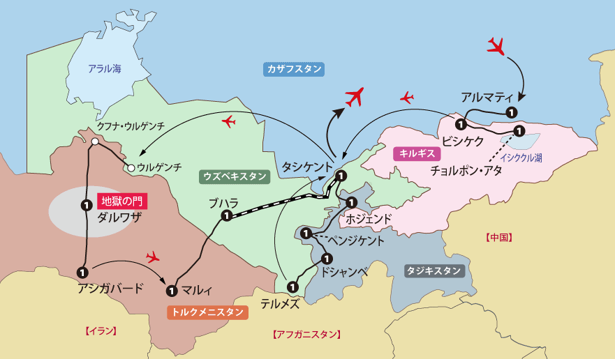 中央アジア4ヵ国地図