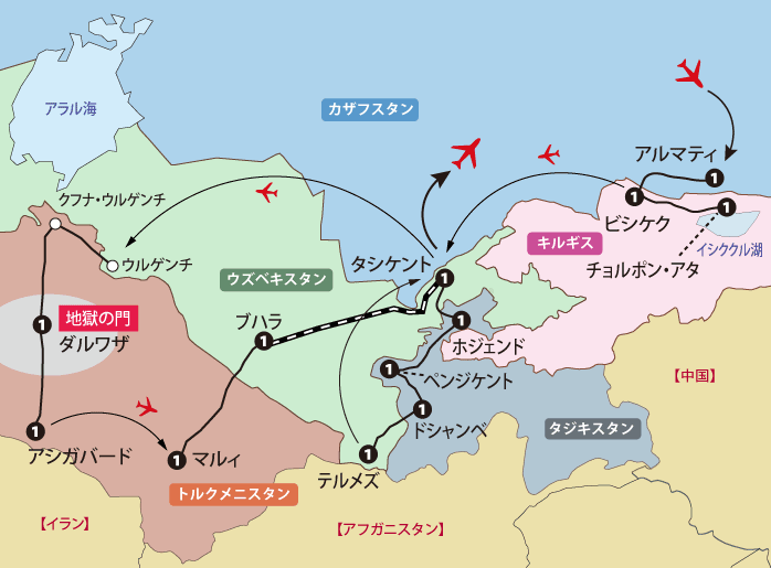 中央アジア4ヵ国地図