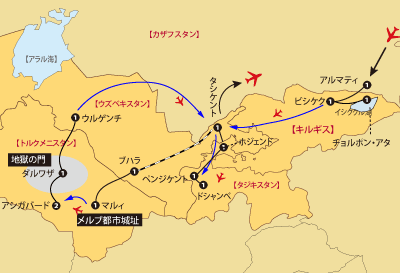 中央アジア4ヵ国地図