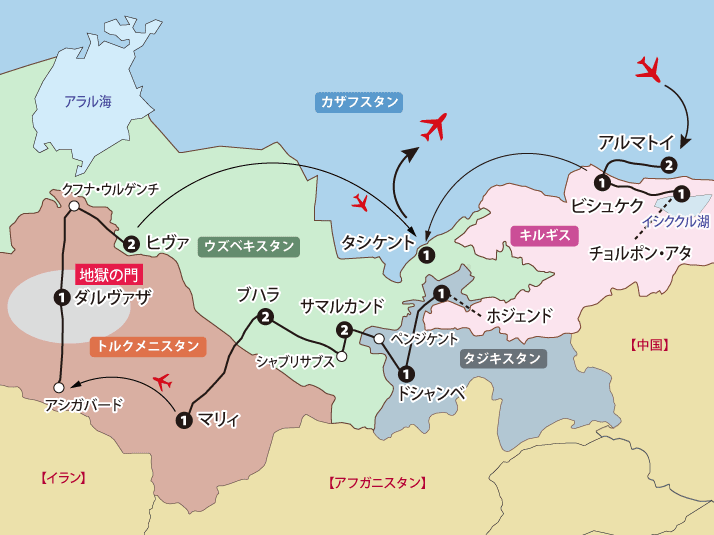 中央アジア５ヵ国地図