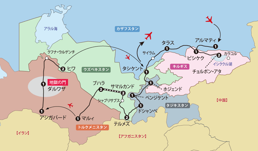 中央アジア５ヵ国地図