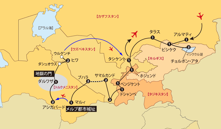 中央アジア5カ国地図pc