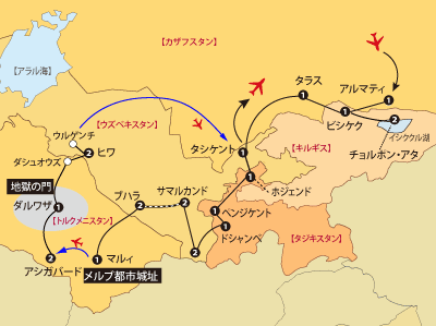 中央アジア５ヵ国地図