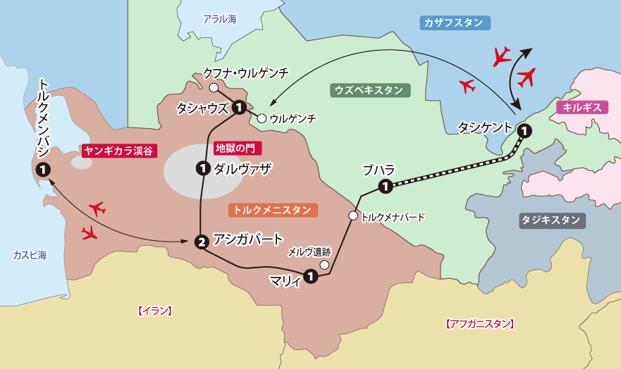 ウズベキスタン11日間地図