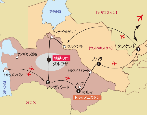 ウズベキスタン11日間地図