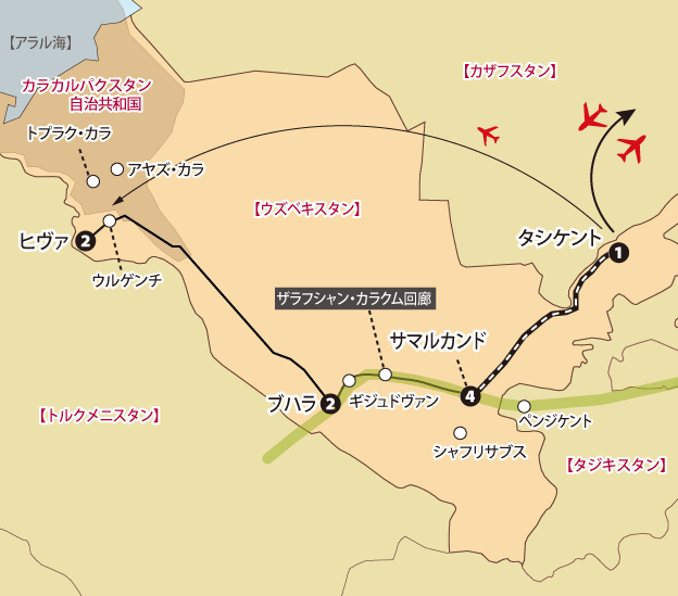 ウズベキスタン11日間地図