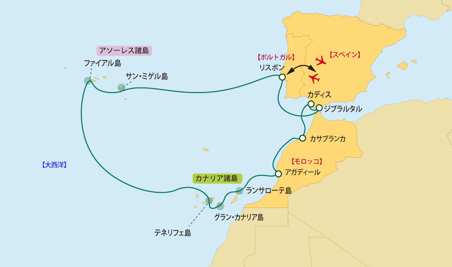 アラビア半島からインド洋４カ国への船旅地図
