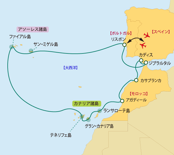 アラビア半島からインド洋４カ国への船旅地図