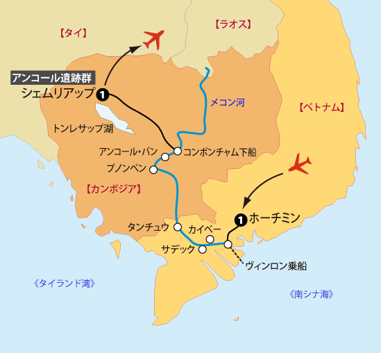 クロワジヨーロッパ・フランス号クルーズ地図