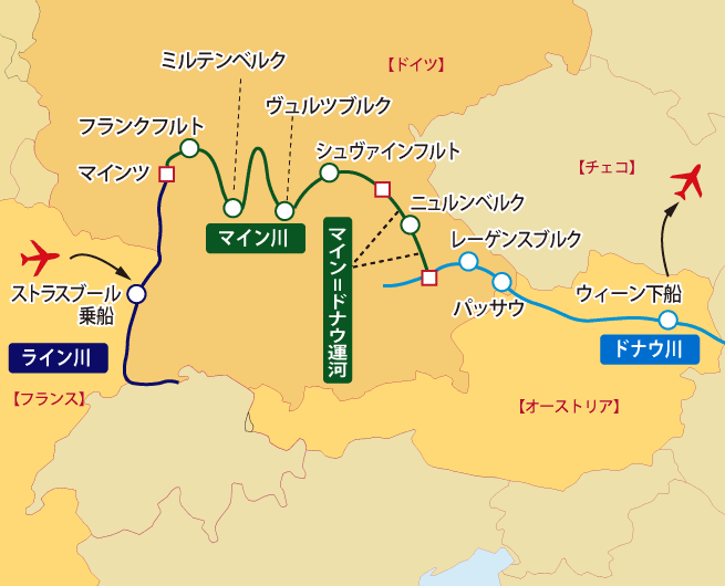 クロワジヨーロッパ・ベートーベン号クルーズ地図