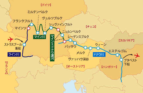 クロワジヨーロッパ・フランス号クルーズ地図
