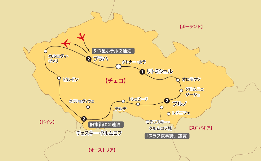 チェコ10日間地図
