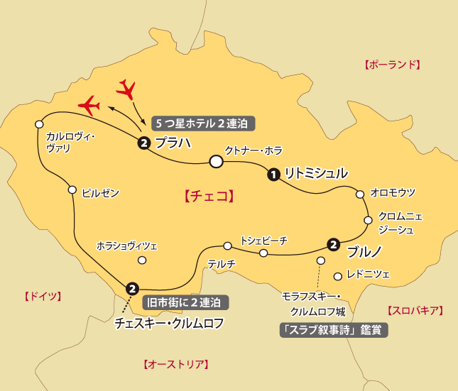 チェコ10日間地図