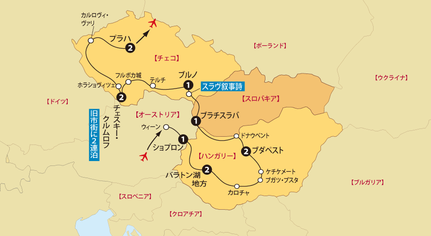 チェコスロバキアハンガリー13日間地図