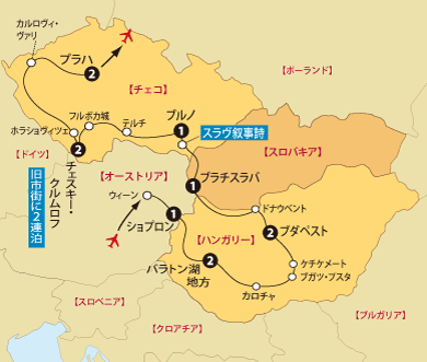 チェコスロバキアハンガリー13日間地図