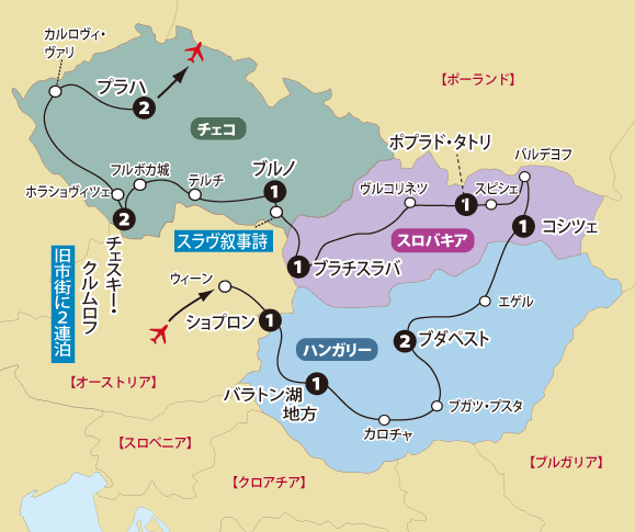 チェコスロバキアハンガリー15日間地図