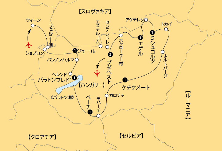 ハンガリー11日間地図