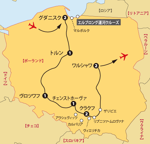 ポーランド11日間地図