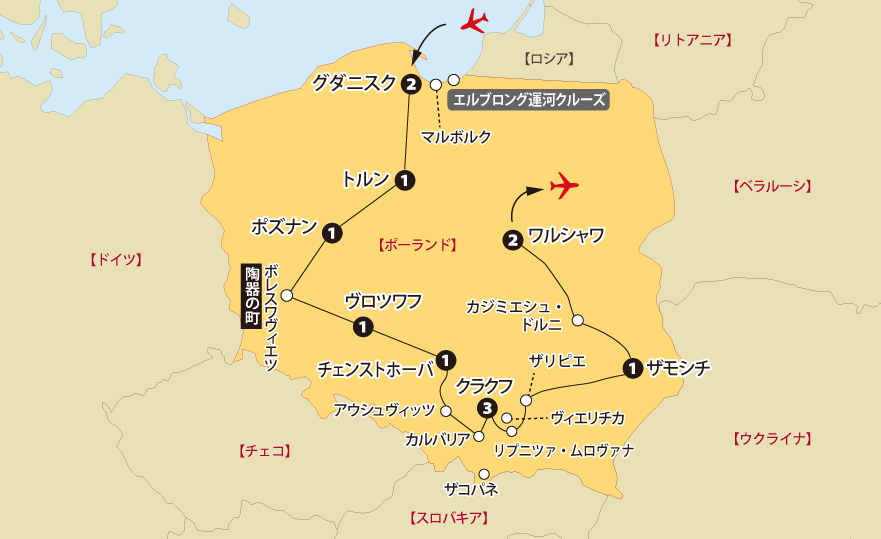 ポーランド14日間地図