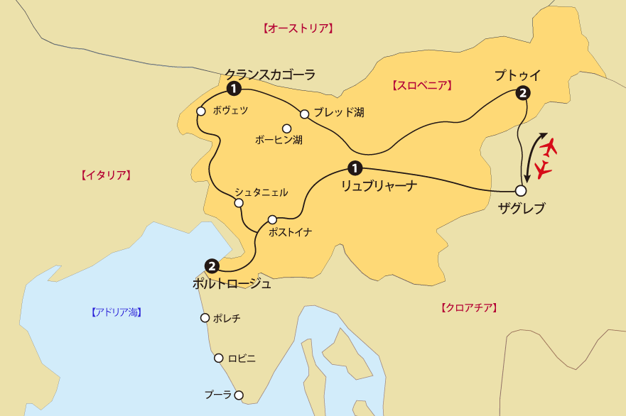 スロベニア9日間地図