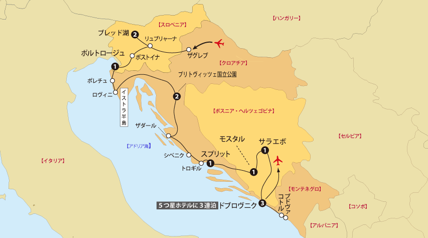 スロベニアクロアチアモンテネグロ地図