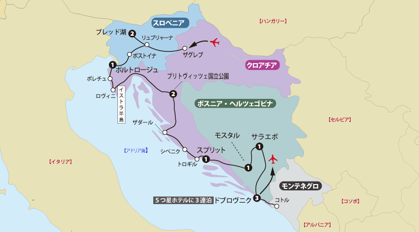 スロベニアクロアチアモンテネグロ地図