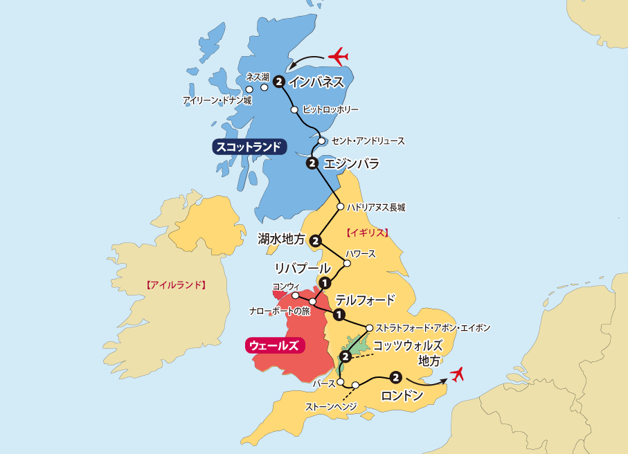 英国紀行14日間地図