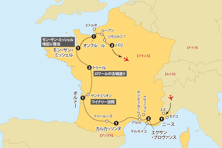 グランドフランス14日間地図