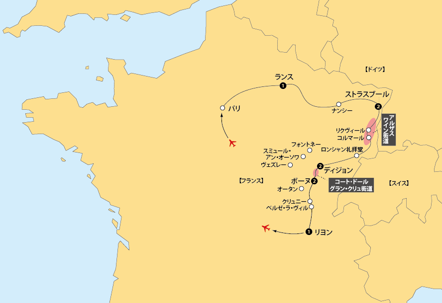 アルザスブルゴーニュリヨン地図