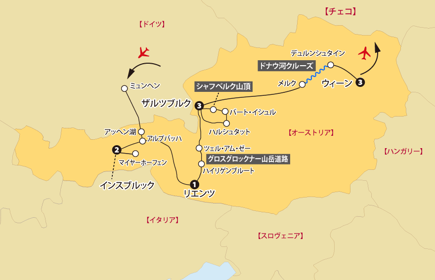 オーストリア12日間地図