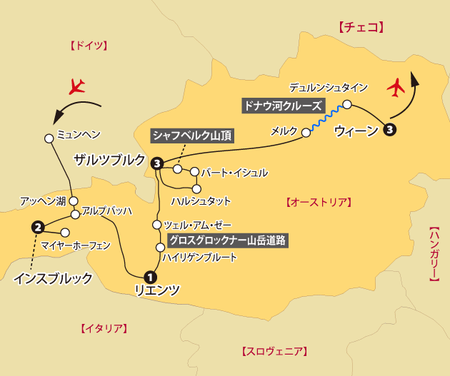 オーストリア12日間地図