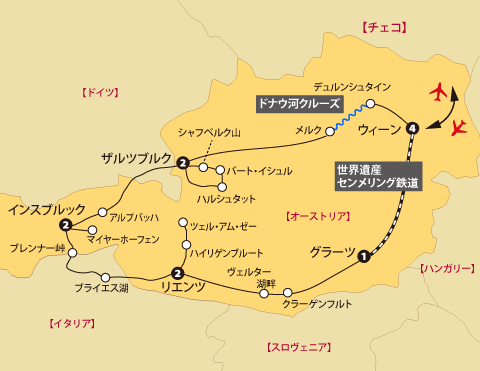美しきオーストリア13日間地図