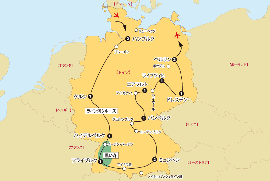 ドイツ大周遊地図